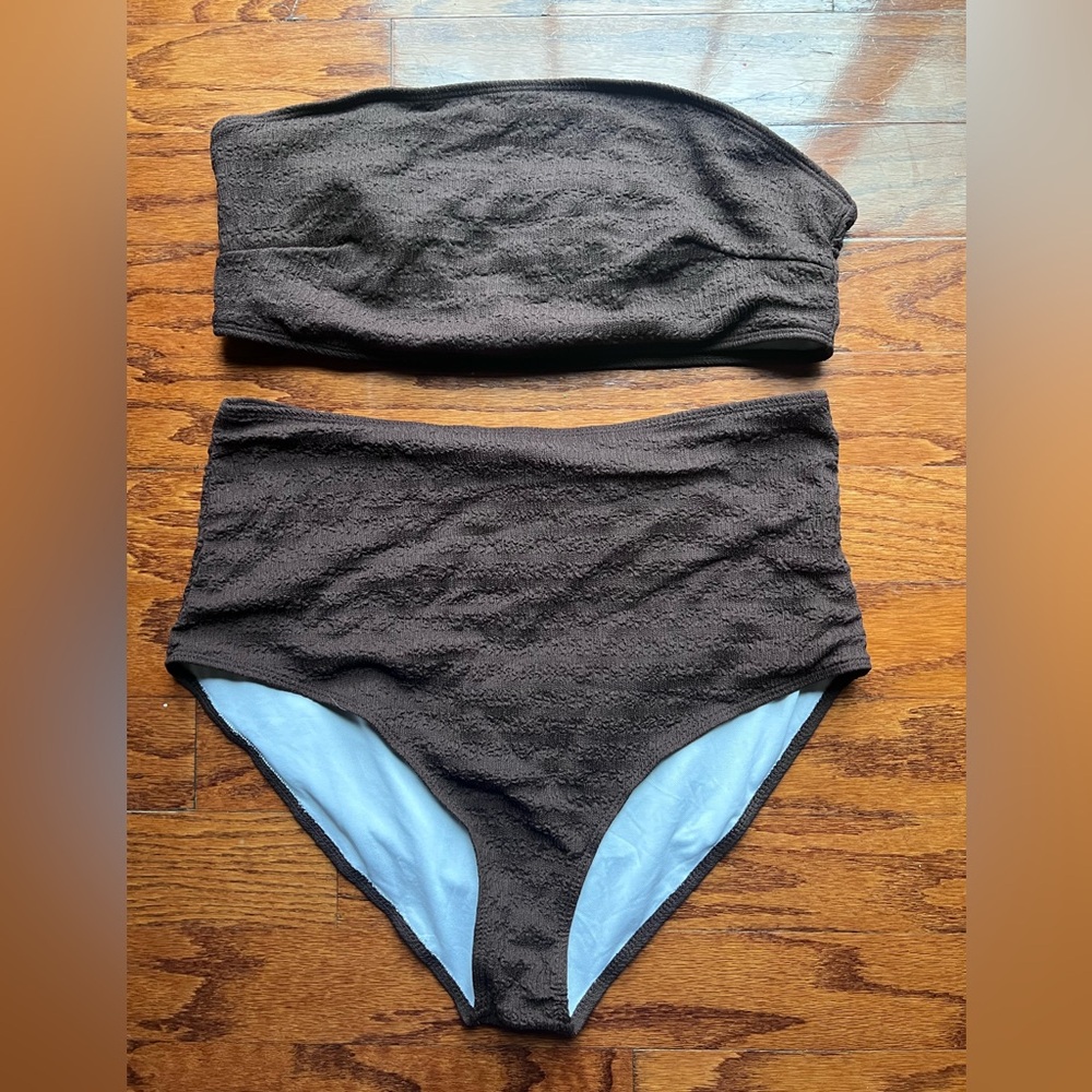 Brown Textured Bikini Set